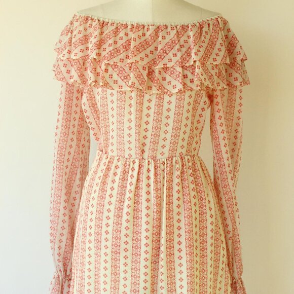 Vintage 1960s 1970s Skirt and Blouse, Neiman-Marcus Orange and Cream Peasant Sty - Picture 6 of 10